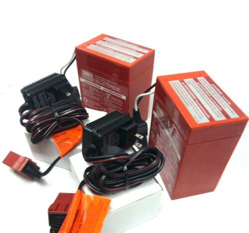 Power Wheels 00801-0712 Two 6V Red Batteries &  Two 6v Chargers