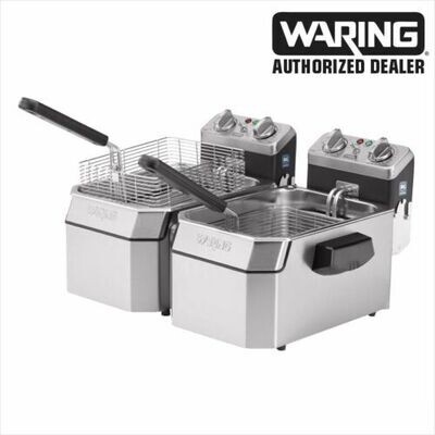 Waring WDF1000BD Commercial Double 10 lb Electric Deep Fryer 208V