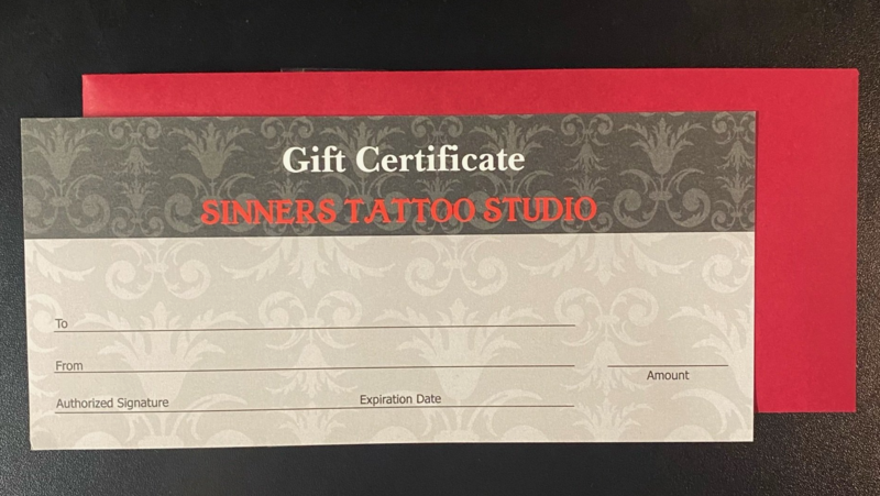 Sinners Tattoo Studio Gift Certificate