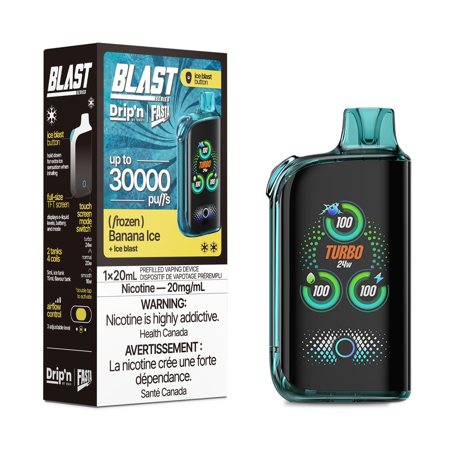 Drip&#39;n by Envi Fasta Blast Up to 30,000 puffs Disposable, Flavour: Banana Ice