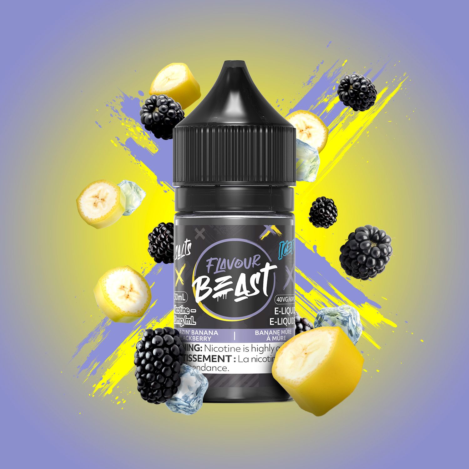 Flavour Beast E-Liquid - 20mg/30mL, Flavour: Blazin&#39; Banana Blackberry Iced 20mg/30mL