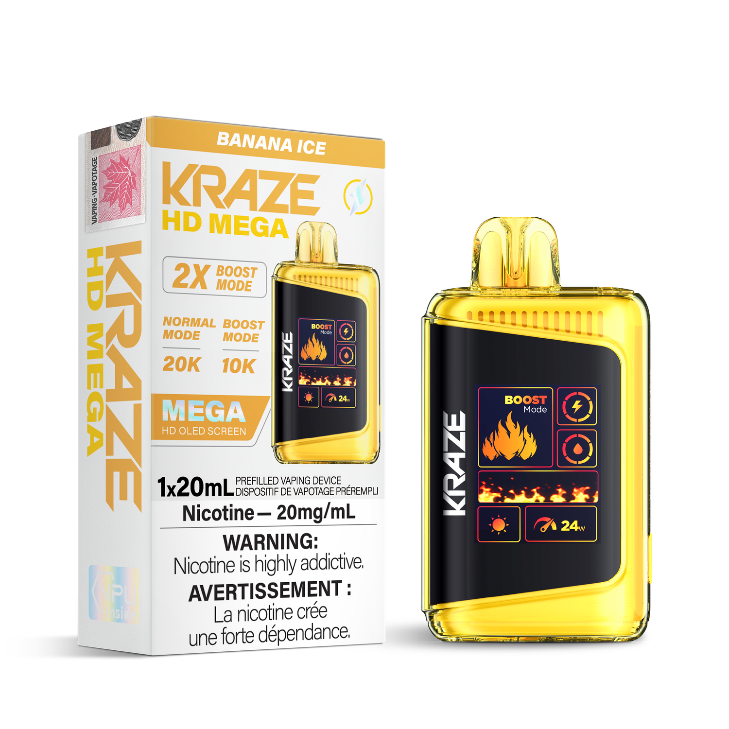 Kraze HD Mega Up to 20000 Puffs, Flavour: Banana Ice