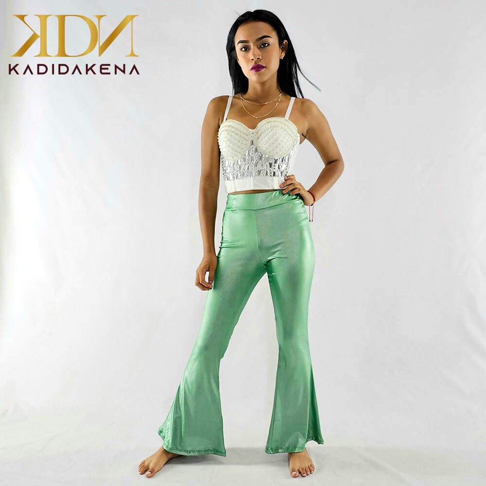Pantalón casual acampanado, satinado, Color: Verde Aqua