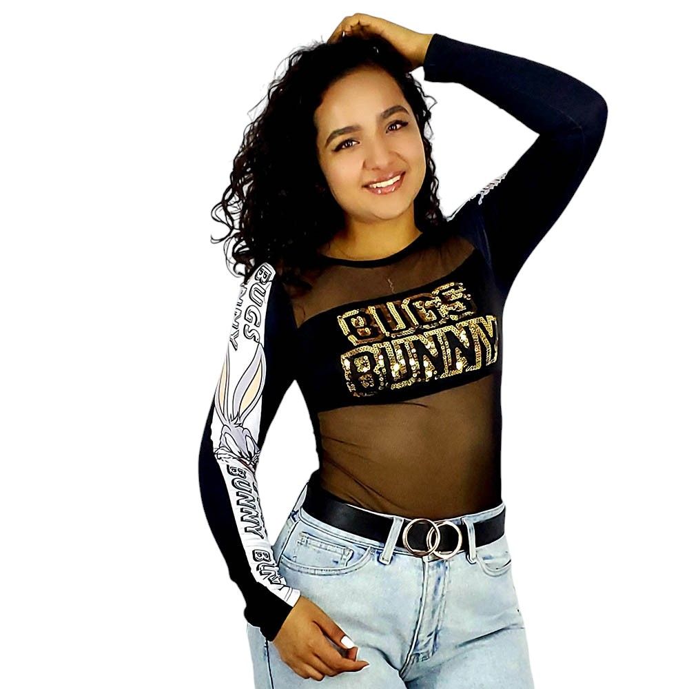 Pantyblusa transparente de manga larga