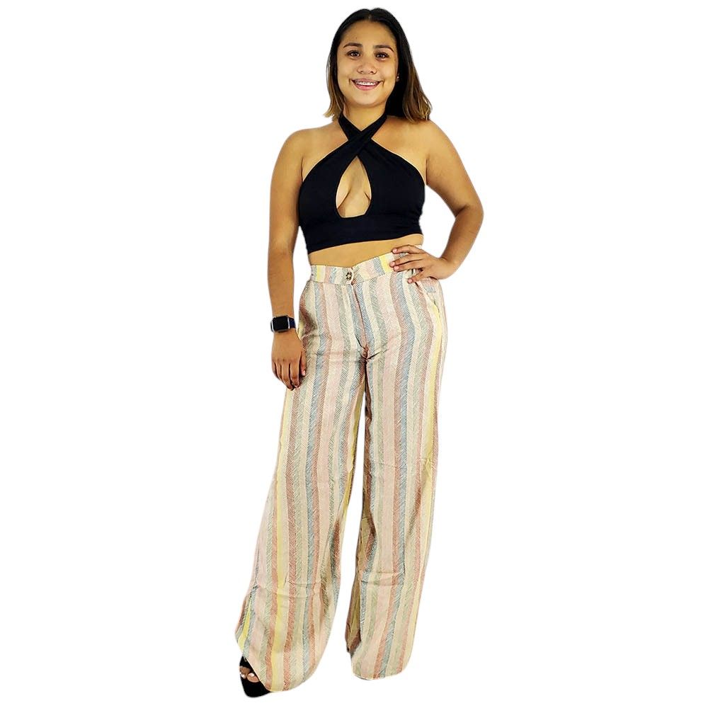 Pantalón acampanado con rayas verticales