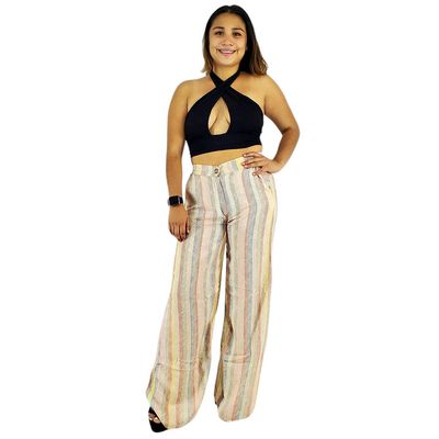 Pantalón acampanado con rayas verticales