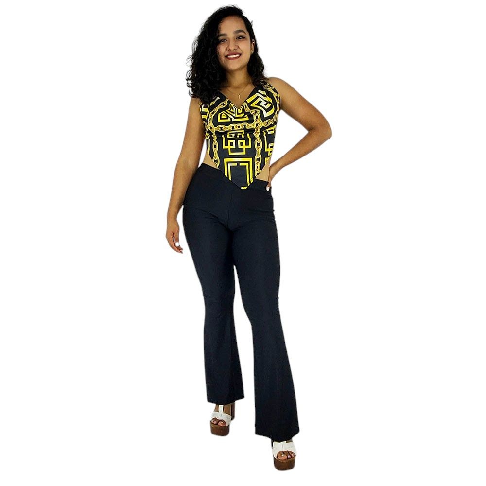 Conjunto casual, top ajuste al cuello, espalda descubierta, pantalón casual satinado