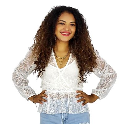Blusa manga larga con encaje de flores