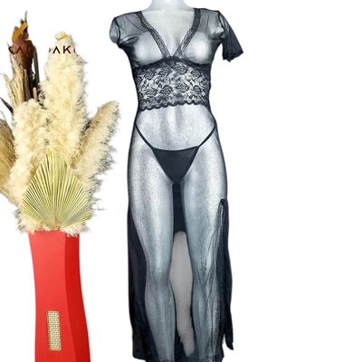 Babydoll largo, negligé de encaje, incluye tanga, bata larga de lencería
