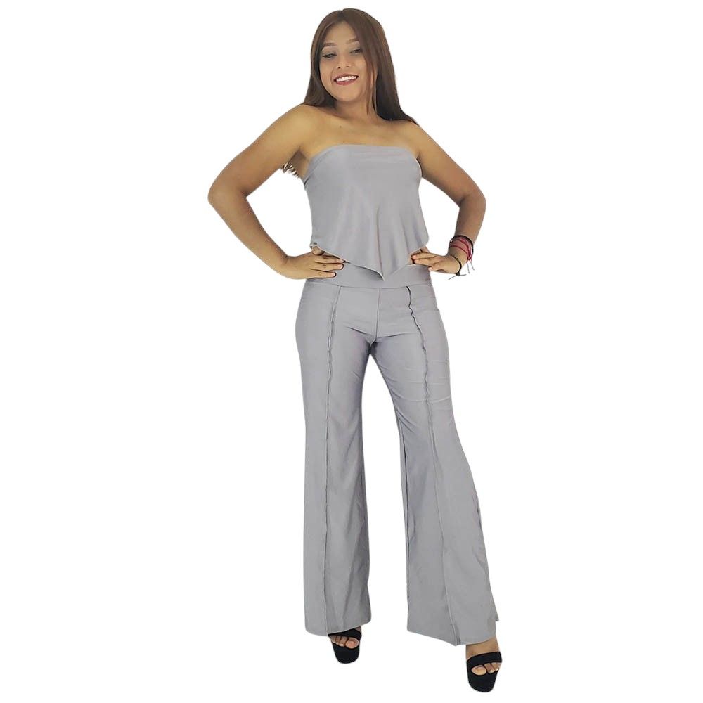 Conjunto de pantalón acampanado a la cintura y blusa corta sin mangas