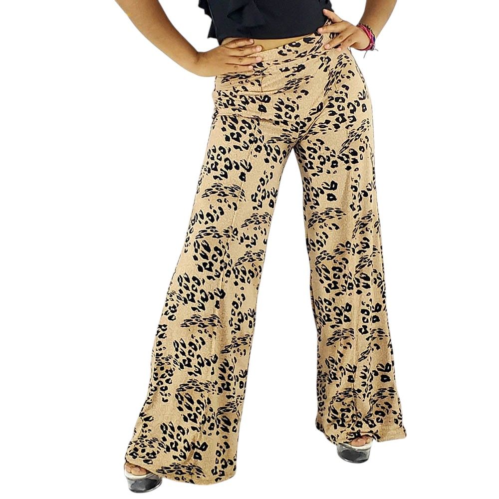Pantalón casual acampanado, estampado de leopardo
