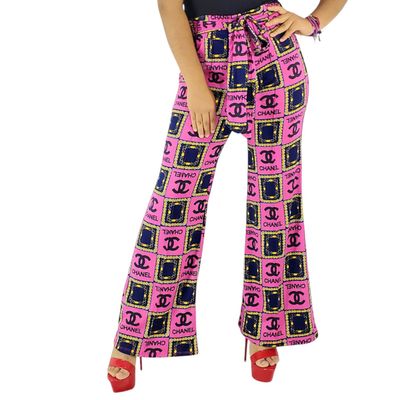 Pantalón casual acampanado, estampado inspo ajuste con cinta a la cintura