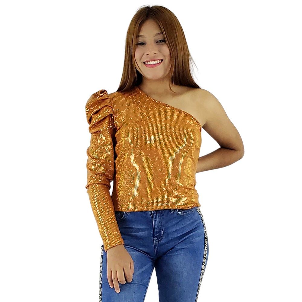 Blusa asimétrica de una sola manga bombacha del hombro