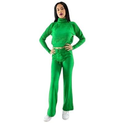 Conjunto de pantalón recto y blusa de manga larga, cuello de tortuga, Color: Verde Bandera