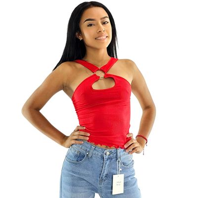 Blusa de tirantes, cruzada, con escote