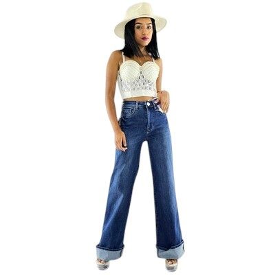 Pantalón casual acampanado dobladillo en las piernas