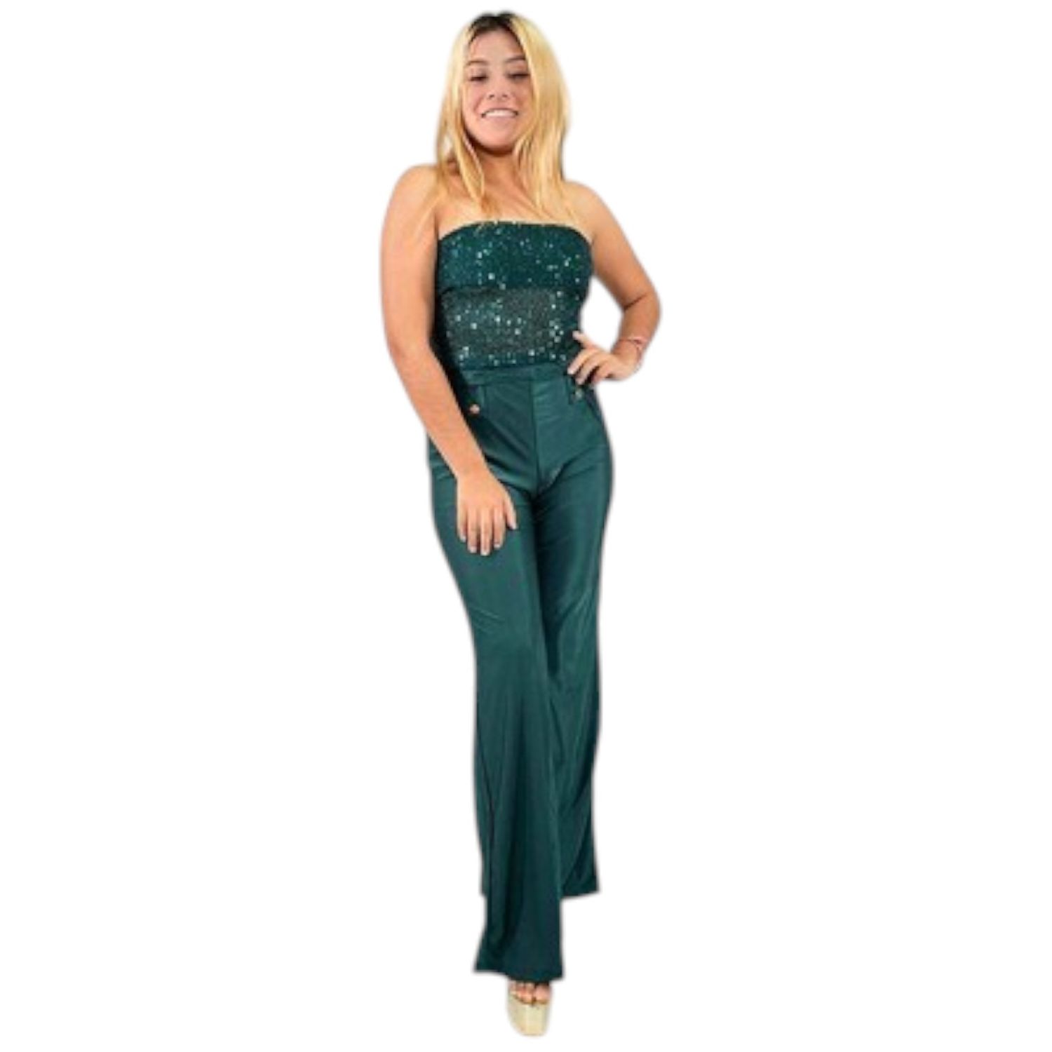 Conjunto casual de pantalón acampanado y top de tirantes