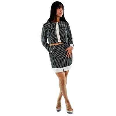 Conjunto de saco y falda corta con bolsas simuladas., Color: Negro y blanco, Talla: Unitalla Chica-Mediana