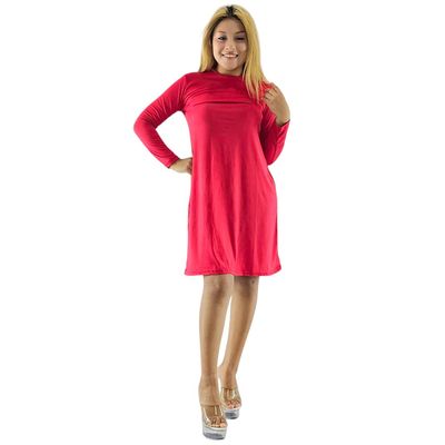 Vestido corte imperio, manga larga, cuello redondo.