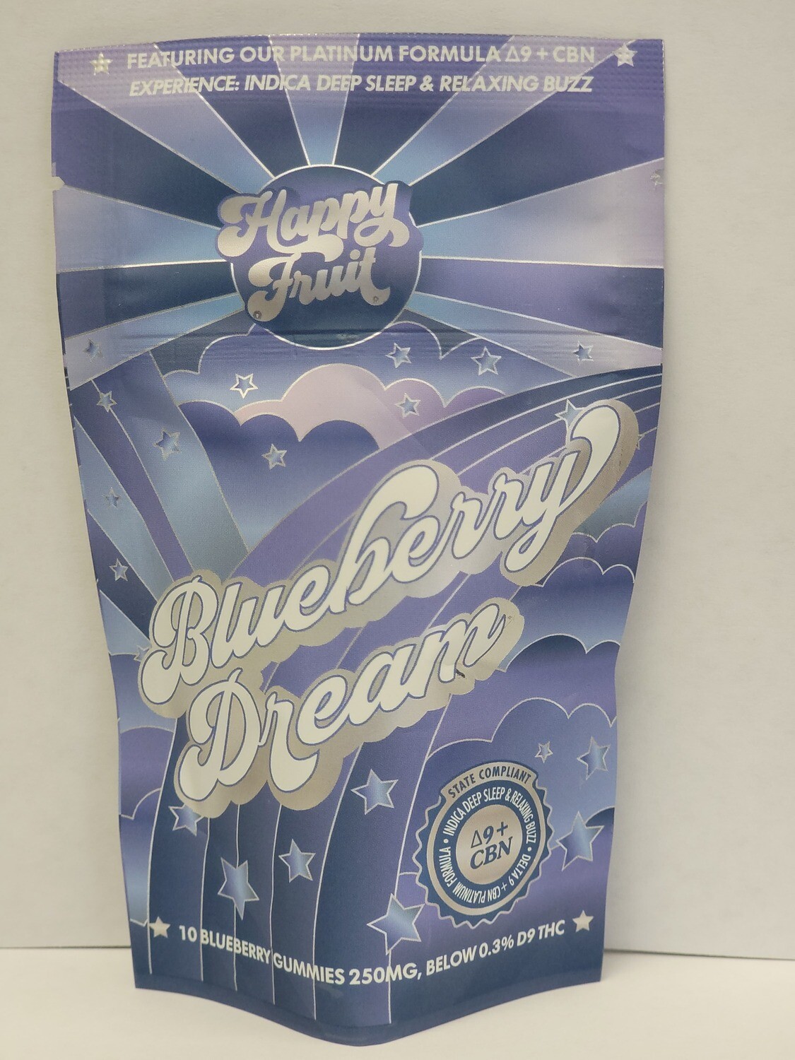 Delta 9 & CBN Blueberry Dream gummies Happy Fruit Edibles Black