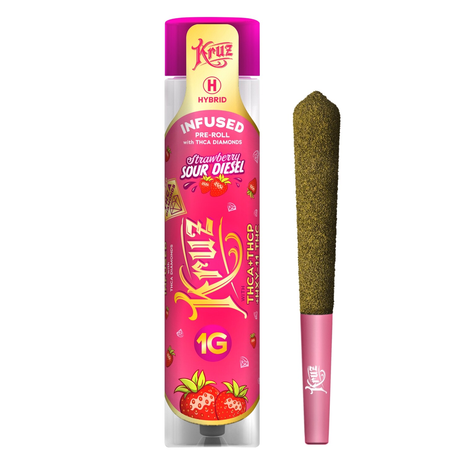 THCa THCp infused Strawberry Sour Diesel Diamond Joint 1G  - Kruz