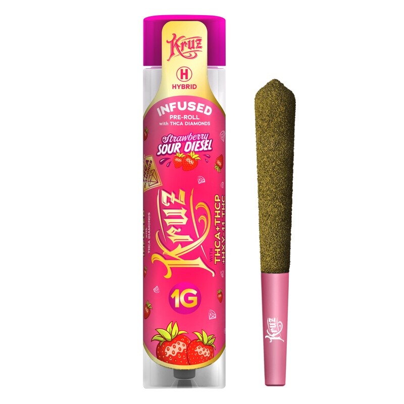 THCa THCp infused Strawberry Sour Diesel Diamond Joint 1G  - Kruz