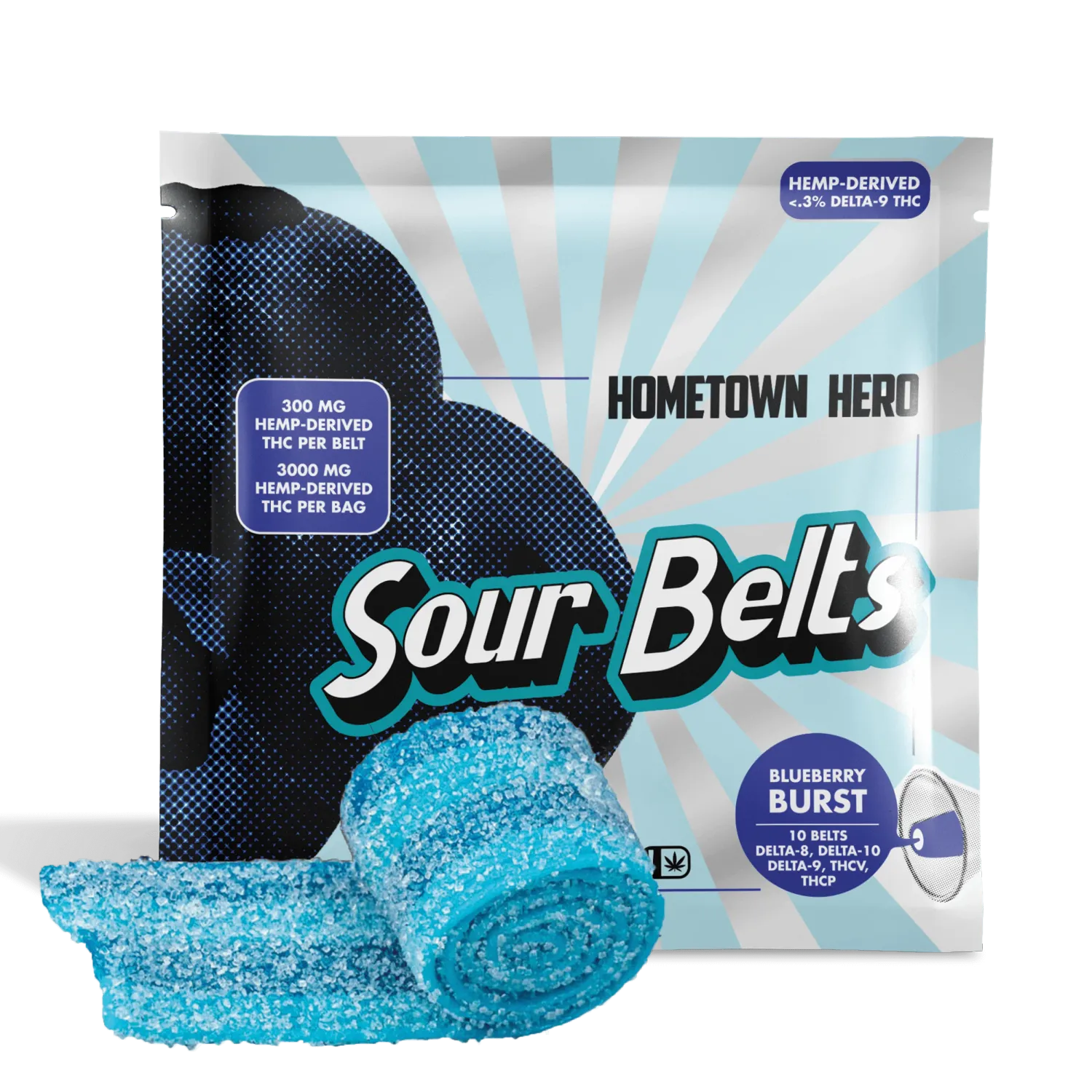THC Blend Blueberry Burst Sour Belt 300mg 10ct | Hometown Hero