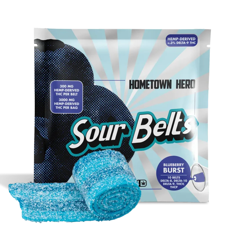 THC Blend Blueberry Burst Sour Belt 300mg 10ct | Hometown Hero