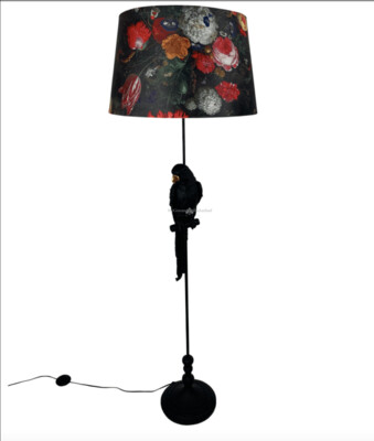 MATT BLACK PARROT FLOOR LAMP WITH BOHO FLORAL SHADE
