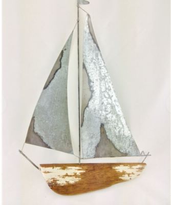 Distressed white wooden tin yacht
