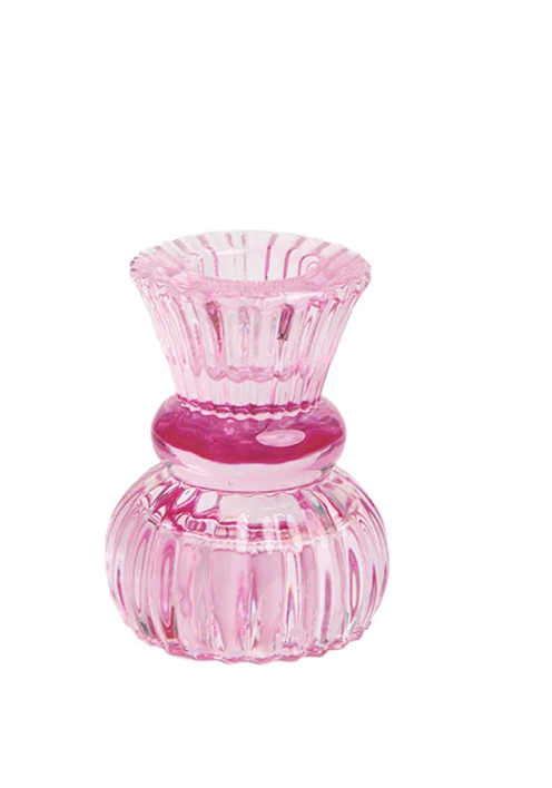 Pink Glass Candle Holder - Small