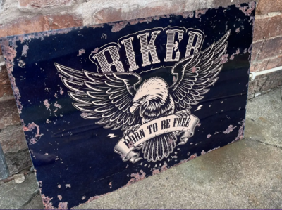 Biker Born To Be Free Motorbike Metal Vintage Wall Sign