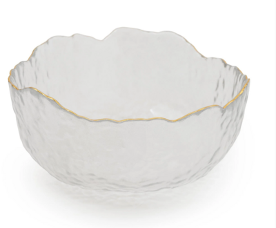 Medium Clear Glass Wavy Bowl With Gold Rim 17cm