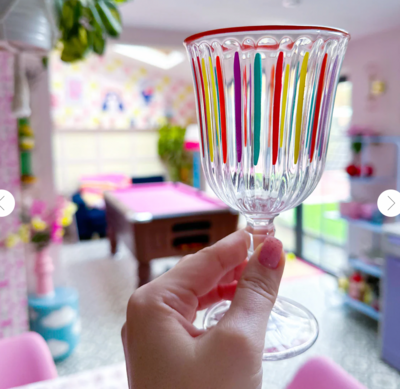 Bright Striped Multi-Coloured Wine Glass