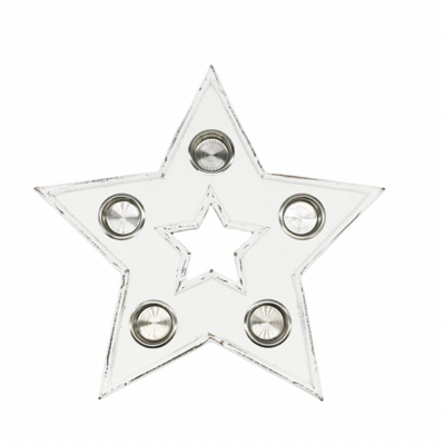 Wooden Star 5 Tealight Holder White 37cm