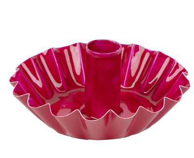 Scalloped Pink Metal Dinner Candle Holder