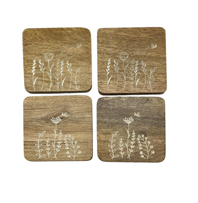 Wildflower Etched S/4 Coasters 10cm