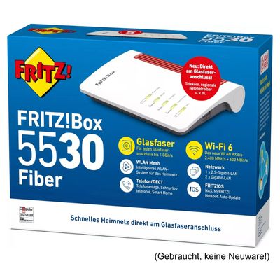 AVM Fritzbox FRITZ!Box 5530 Glasfaser Fiber Router WiFi 6 Mesh DECT AON + GPON - Generalüberholt / Wie Neu