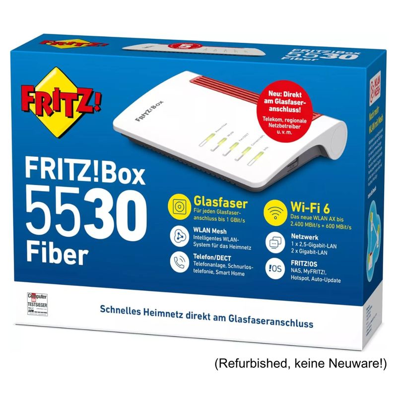 AVM Fritzbox FRITZ!Box 5530 Glasfaser Fiber Router WiFi 6 Mesh DECT AON + GPON - Refurbished