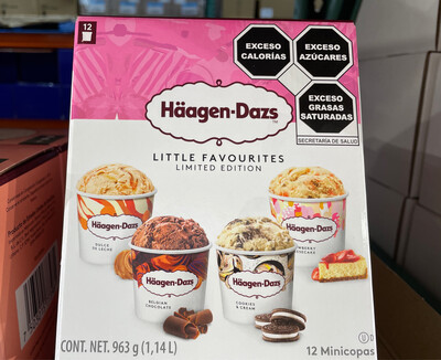 Haagen Dazs Mini Ice Cream Cups (Dulce de Leche-Belgian Chocolate-Cookies &amp; Cream-Strawberry Cheesecake) 12 cups