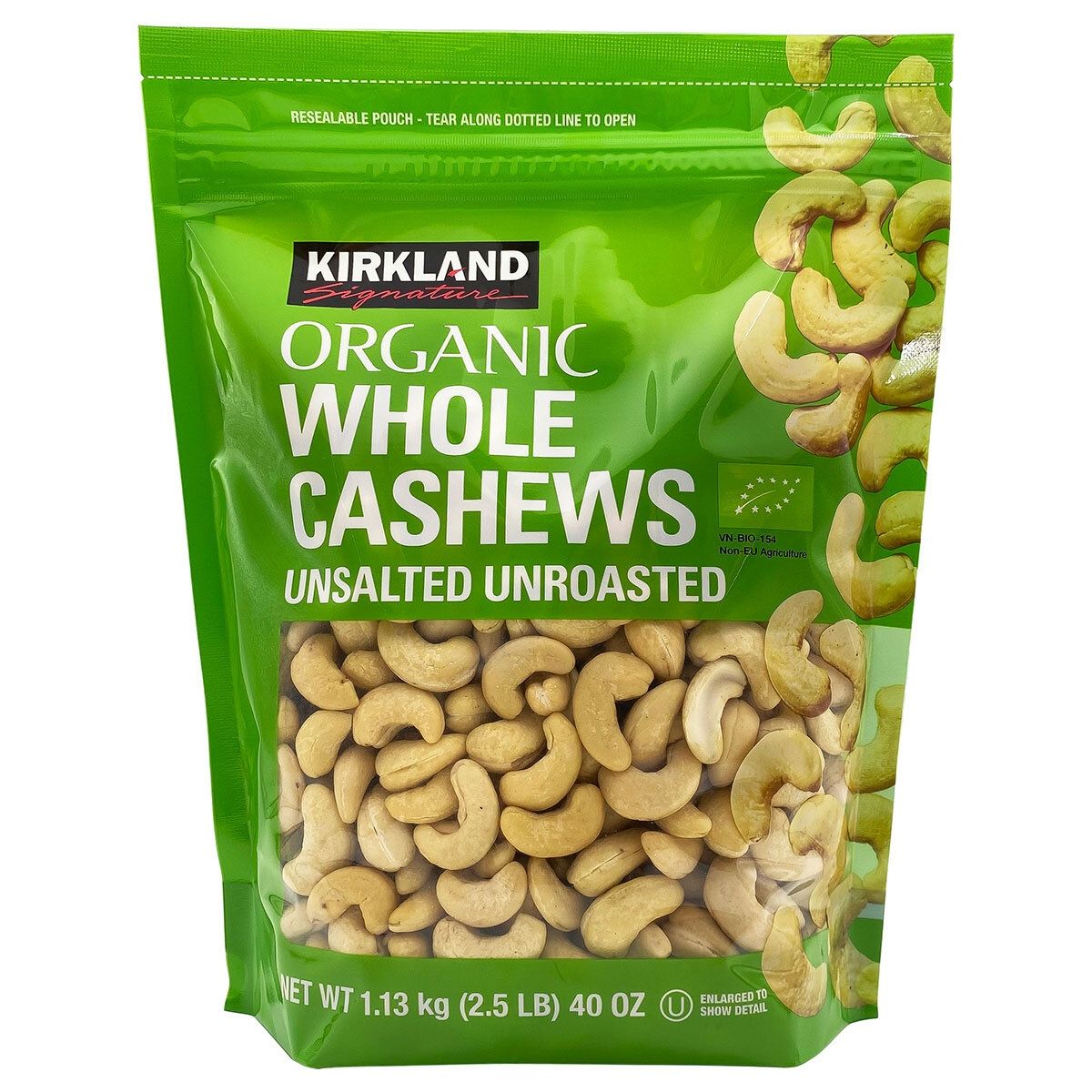 Kirkland Cashews Organic (Unsalted &amp; Unroasted) 1.13kg