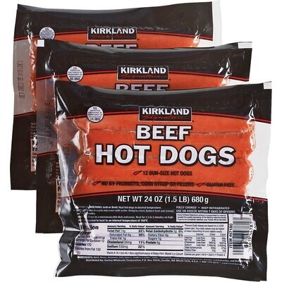 Kirkland Beef Hotdog Franks - 3 pack (36 links)