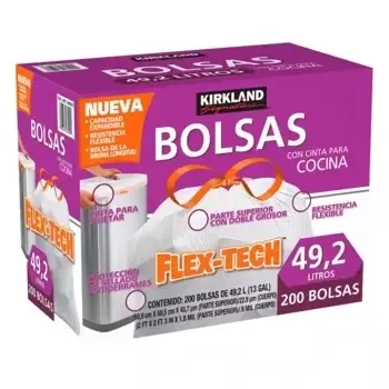 Kirkland Kitchen White Plastic Trash Bags Flex-Tech Technology w/ties (49.2L) (200 bags) (MAGENTA BOX)