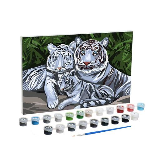 Картина по номерам на холсте с подрамником «Белые тигры» 20*30 см