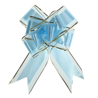 Бант-бабочка №7 органза с полосой пластик, голубой