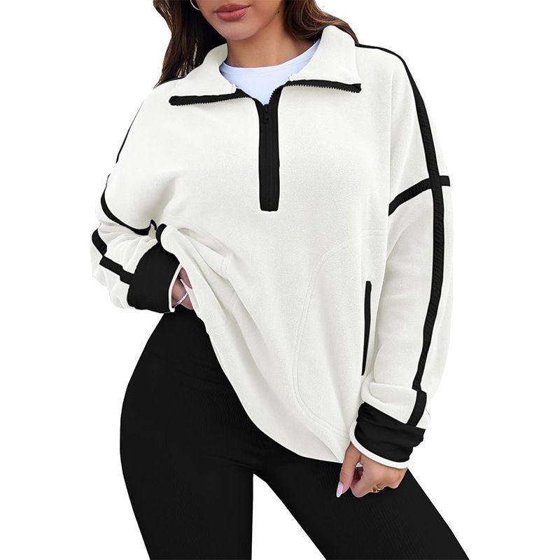 Unisex White 1/4 Zip Fleece w Black Trim