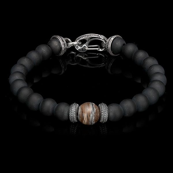 William Henry Clan Black Onyx Beaded Men's Bracelet