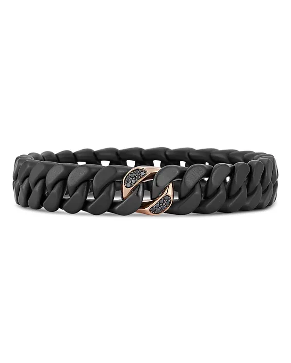 Demeglio Men's 18K Rose Gold Black Diamond Black Ceramic Groumette Link Bracelet