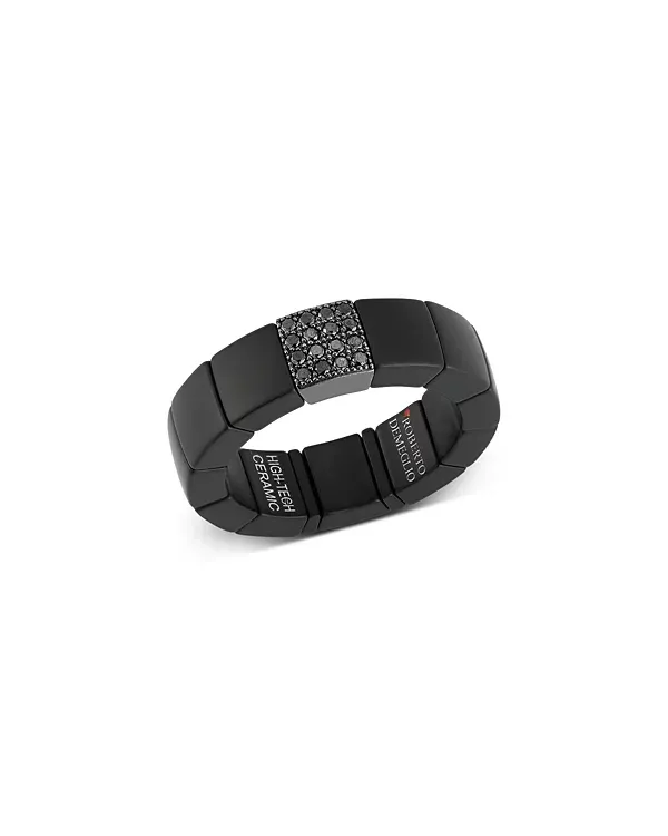 Demeglio Men's Scacco Black Diamond Pavé & 18K White Gold Large Stretch Ring