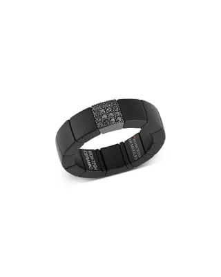 Demeglio Men's Scacco Black Diamond Pavé & 18K White Gold Large Stretch Ring